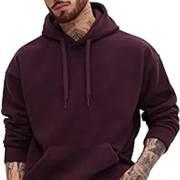 the souled store Polar Fleece Pullover: Burgundy Men and Boys Long Sleeves Hooded Neck Solid Cotton Blend Oversized Hoodies-picture-17