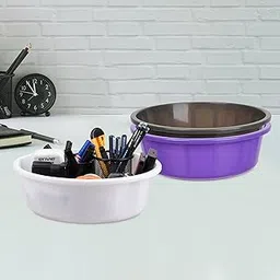 Homestic Pack of 3 Desk Organizer | Stationery Organizer | Multipurpose Organizer | Office Supplies for Pen-Pencil-Staplers | Desktop Organizer | 6 LTR | Purple & Gray & White-picture-42