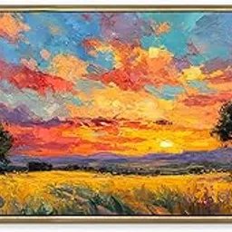 Vibrant Van Gogh-Inspired Large Canvas Art for Living Room – Sunset Over a Rolling Countryside with Thick Brush Strokes and Bold Colors, Golden Framed Canvas Prints, Size 2 Ft x 4 Ft. (B)-image-69