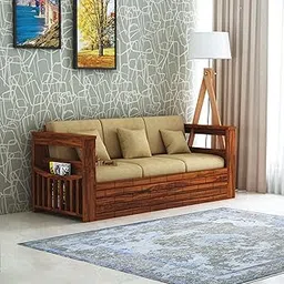 Ganpati Arts Solid Sheesham Wood Cherish 3 Seater Sofa for Living Room, Home, Guest Room Wooden Furniture for Office Hotel (Natural Brown Finish)-picture-31