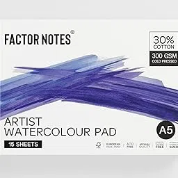 FACTOR NOTES Artist Watercolour Pad: 30% Cotton, 300 GSM, Cold Pressed, Acid-Free Tearable Paper (A5), Oil Paint-picture-15