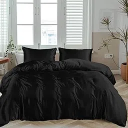 Linenwalas 100% Vegan Bamboo Silk Only Duvet Cover with Zipper and Corner Ties,Natural Soft and Light-Weight, Best for Delicate Skin, Breathable, 60x90 (Single, Jet Black)-picture-12