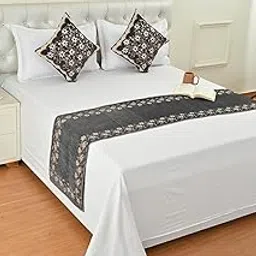 Shri Anand Creations Soft Chennile Fabric Bed Runner Scarf with Matching Cushion Covers/Slipcover Mattress Protector/Bed Linen Scarf/Decorative Set for Bedrooms/Hotel Rooms- Gray-picture-30