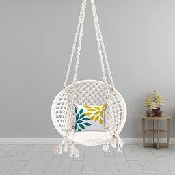 Hammock Swing with Hanging Kit, Hanging Swing Jhula for Kids and Adults (Cotton,White)-image-17