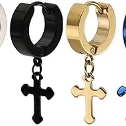 vien Metal Jesus Cross Piercing Stainless Steel Huggie Earrings for Men and Women-picture-10