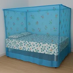 R N ENTERPRISE Cotton Mosquito Net, Elegant Flower Print Design, 200 x 200 cm, White (Light Blue)-image-33