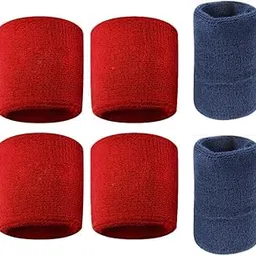 Athletic Wristbands, Cotton Sweatbands in Red and Navy Blue, Sports Sweat Absorbing Wristband Set for Exercise, Workout, Running Pack of 3 Pair-picture-13