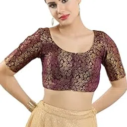 vamas Women's Brocade & Georgette Padded Self Design Half Sleeve Readymade Saree Blouse (X-1126.ELB)-picture-23
