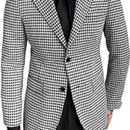 Classic Houndstooth Pattern Blazer, Black and White, Formal Suit Jacket-picture-44
