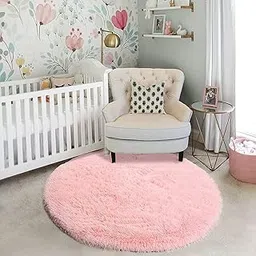 Shaggy Round Carpet – Soft Fluffy Anti-Skid Washable Plush Rug, Thick Modern Decorative Floor Mat for Bedroom, Living Room & Kids Room-ETC Color (Pink_Size,2x2 feet)-picture-47