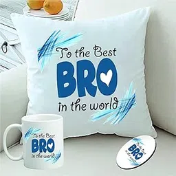PICRAZEE “Best Bro in The World” Gift for Brother on Birthday | Raksha Bandhan (1 pc12”x12” Satin Cushion with Filler, Coffee Mug&Fridge Magnet) (Best Bro in The World)-picture-11