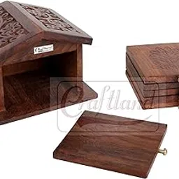 Craftland Wooden Handcrafted (Carved) hut Shaped Coaster Set of 6 for Kitchen/Dining Table Decorative Item for Table/Home-image-55