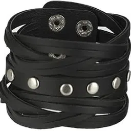 lovemi movements Multi-Layered Black Leather Bracelet, Studded Punk Rock Wristband, Unisex Design-picture-21