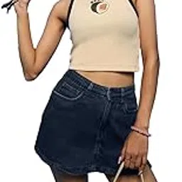 the souled store Denim Skorts: Ink Blue Women and Girls Button Closure Solid Cotton Mini Denim Skorts-picture-39