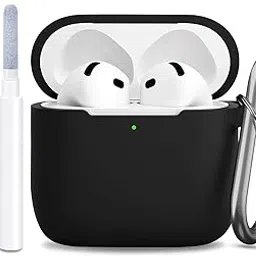 CERLINK AirPods 4 Case Cover Soft Silicone Material 2024, Full Protective Case Cover for Apple Airpods 4 with Anti-Lost Keychain (Black with Pen)-image-32