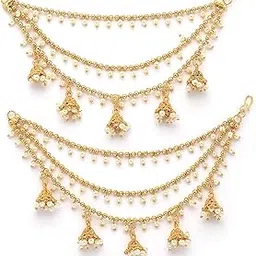 sukkhi Classical Traditional 18k Gold Plated with Brass Metal & Pearls Studded Jhumka/Jhumki Multi Layer Ear Kan Chain Earring Jewellery for Women & Girls|Bahubali Inspired Long Chain-picture-53
