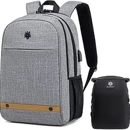 hoteon Golden Wolf Backpack with Rain Cover Anti-theft Business Backpack with Lock 15.6-inch Laptop Bag with USB Port 25L Multi-pockets for Men Women Office Travel College,Light Grey image 1