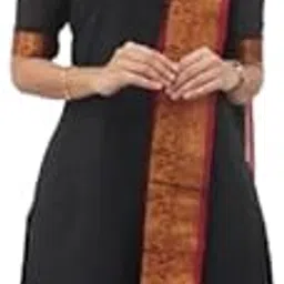 Women's Kanjivaram Traditional Kanchi Cotton Kurta with Dupatta – South Indian Multicolor V-Neck Kurti Set-image-11