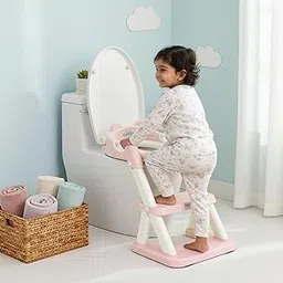 Amazon Brand - Supples Baby Potty Training Seat with Ladder | Fits All Standard Toilets | for 2+ Year Old | Safe, Comfortable & Easy to Use | Pink & White-picture-18