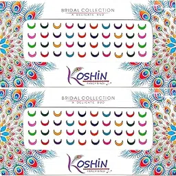 KOSHIN Multi Color Half Moon Shape Size (Per Bindi Height 7 mm x Width 8 mm) Forehead Bindi For Girls Women Ladies - Multicolor Chand Bindi Pack 2-picture-42