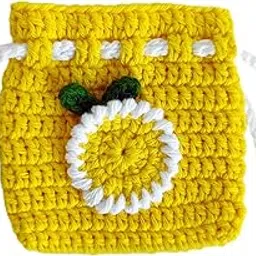 Handmade Crochet Drawstring Multi Purpose Yellow Pouch, Crochet Lemon Applique, Air pods Cover, Earphone Pouch for Women(Pack of 1)-image-0