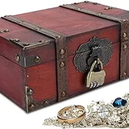 Set of 2 Vintage Wooden Storage Box,Desktop Storage Boxes Portable Decorative Treasure Box with Lock Wooden Treasure Chest for Gift Jewelry Home Decoration(2#)-picture-15
