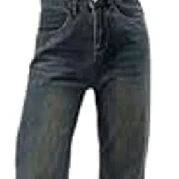 madborn creation MADBORN Women's High-Waisted Dark Grey Straight-Leg Vintage Wash Jeans-picture-37