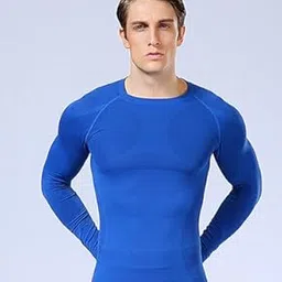 Blue, M : Men Running Shirt Fitness Excercise Outdoor Sports Climbing Soccer Football Compression Tights Gym Shirts Jerseys-picture-31