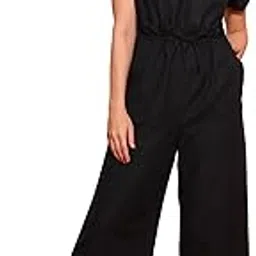 globus Black Shirt Collar Waist Tie-Ups Cargo Style Wide Leg Casual Jumpsuit-picture-51