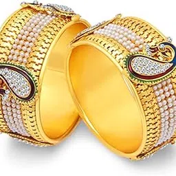 Stylish Pearl Gold Plated Wedding Jewellery Peacock Meenakari Bangles Set of 2 for Women (32357BGLDPP600_2.4)-image-27