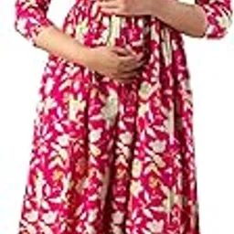vivan enterprises Women's Pure Cotton Maternity Pink Gown/Maternity Wear/Feeding Gown A-line Maternity Feeding Dress/Maternity Feeding Kurtis for Women/Maternity Dress for Women-picture-42