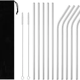 Reusable Metal Straw 10 PCS Portable Stainless Steel Drinking Straws 2 Cleaning Brush and Travel Case Included-picture-29