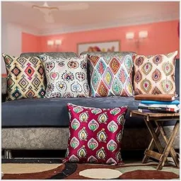 Amazon Brand - Umi Satin 250TC Cushion Pillow Covers, Multicolor, Set of 5(Motif, 12X12 Inches)-image-54