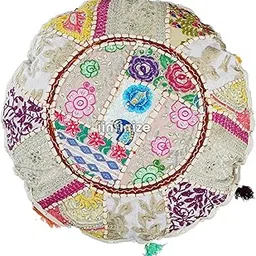 iinfinize Handmade khambadiya Cushion Cover Ethnic Pillows Meditation Vintage Boho Cushion Cases Patchwork Cotton Bohemian Pillow Cover Embroidered 18 Inch Round Cushion Cover-picture-52