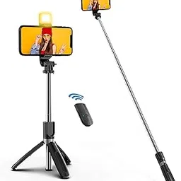ZQP Selfie Stick with LED Fill Light, Phone Tripod Stand with Detachable Bluetooth Wireless Remote Compatible with iPhone 12/11/XR/X/Pro, Galaxy S10 and More(Black-White Lights)-picture-16