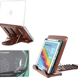 YOGADESK Wooden Tabletop iPad Tablet MacBook Ergonomic Foldable Laptop Stand | iPad Air Pro MacBook HP Dell| Adjustable Height Sturdy Lightweight 10-14 inch for Corporate Gifts (Walnut-sheesham)-picture-11