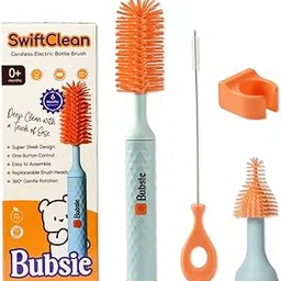 Bubsie Swift Clean Rechargeable Bottle Cleaning Brush Set |IP65 Waterproof, 360° Cleaning with Food-Grade Silicone Brushes for Baby Bottles, Nipples, Water Bottles & Straws | 6 Months Warranty, Green-picture-20