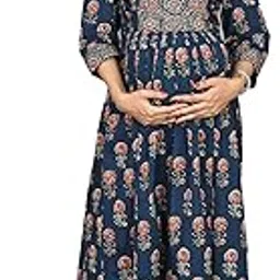 negen Cotton Maternity Dresses for Women with Feeding Zip - Floral Breastfeeding Maternity Gown Kurti for Pregnant Women - Nursing Pre and Post Pregnancy Wear-picture-11