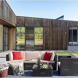 OUTLIVING Outdoor 5 Seater Sofa Set | Balcony Sofa | Patio Furniture Sets | Indoor Sofa || Wicker Rattan Garden Sofa Set with Cushion and Center Table - (Dark Brown)-picture-11