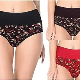 aj fashions Women's Cotton Lycra Multicolor Tummy Tucker Hipster Casual/Regular Panties Pack of 3-12 Designs, Free One Pair Transparent Bra Strap-picture-54