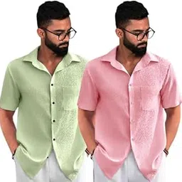pinkmint Combo of Men's Regular Fit Popcorn Shirt Half Sleeve Spraed Collar Shirt (Pack of 2)-picture-56