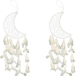 Decaarday Moon Dream Catcher Wall Hanging, 45 cm, White, Pack of 2, Boho Wall Decor with Feathers-picture-10