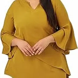 therebelinme Plus Size Women's 4535ACMustard Solid Color Layered Longline Top-picture-34