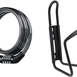 Bicycle Aluminium Alloy Bottle Cage & Password Lock Combo | Lightweight Aluminium Alloy Water Bottle Holder with Digital Combination Steel Cable Lock | Anti-Theft Security Combo for Bicycles-image-3