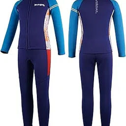 SECRET DESIRE Split Wetsuit Kids 2.5Mm Neoprene Nylon for Water Sports Kayaking Snorkeling Navy Blue XL-picture-53