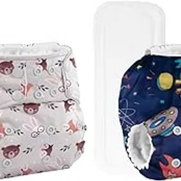 Noniu Leakage-proof cloth diapers for babies | High absorbent Reusable Cloth Diapers with Inserts – Adjustable | Washable & Reusable Baby Diaper Set of 2 (Assorted Prints)-picture-44