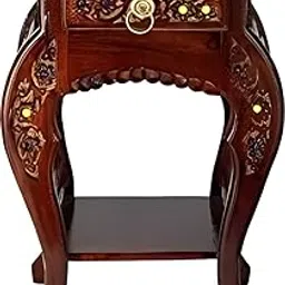 VAS Collection Home_ Multipurpose Table Outdoor Indoor Stool_ Flower Vase Stool with one Drawer_Material-Mango Wood_Size-30.5CM X30.5CM X 53.3 cm-picture-21
