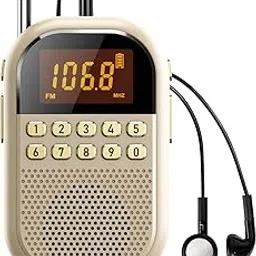 Pocket AM FM Radio:1100mAh Rechargeable Radio Supports Bluetooth, Mini FM AM Receiver with Large Speaker, Stereo Earphone, Sleep Timer, Easy to use for Jogging, Walking - Beige-image-70