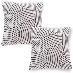 HOKIPO 'WaveLine Series' 180 GSM Jacquard Cushion Cover 18x18 Inch (45x45 cm) Set of 2, Ash Grey (AR-6037-D6*2) image 1
