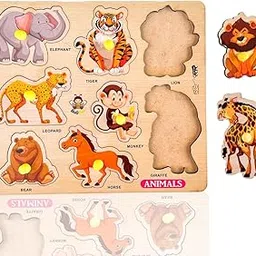 Bugbee Wooden Wild Animal Puzzle for Kids | Educational Wooden Toy Game for Toddlers | Montessori Learning Toy | Jungle Animal Recognition Puzzle for Age 3+ (Big Peg Board)-picture-11